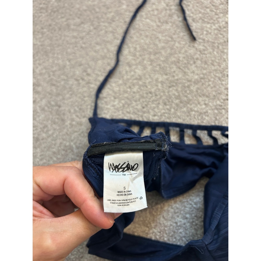 Mossimo Bikini Top Womens Small Navy Blue Excellent Halter Cage Neck Textured - Picture 9 of 9